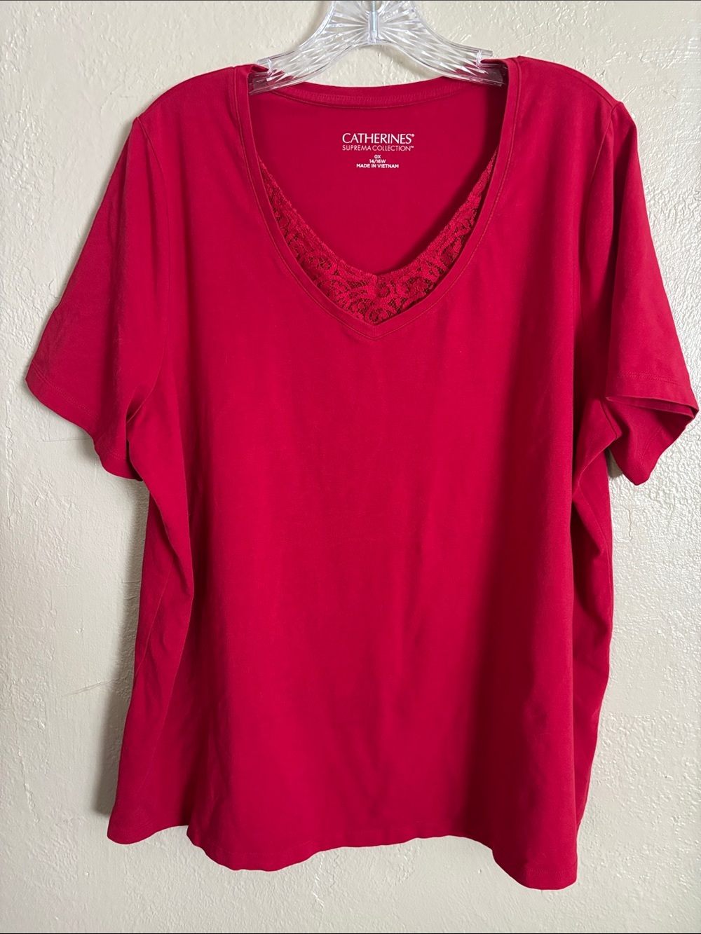 Catherines Suprema Collection VNeck TShirt Red 0X 14/16